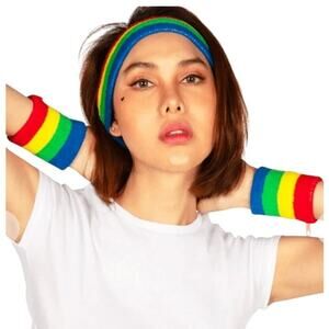 Tipsy Elves Trailblazer Zippered Rainbow Sweatband Set, Pride LGBTQ, NWT